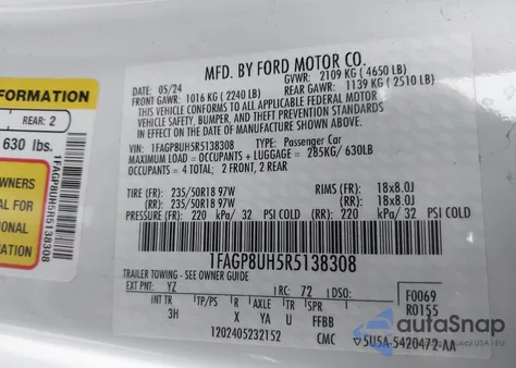 2024 Ford Mustang Ecoboost Premium z USA, uszkodzony, nr VIN 1FAGP8UH5R5138308